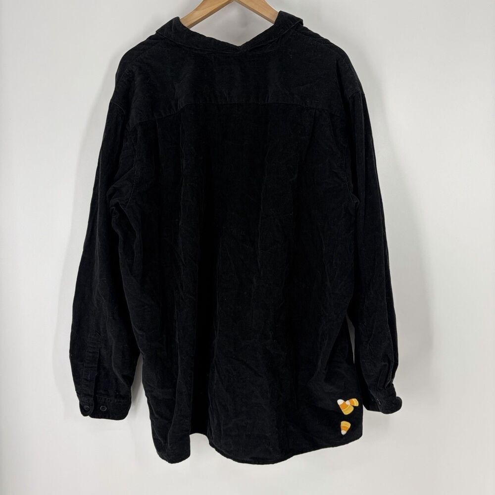 Vintage Quacker Factory Corduroy Shirt 2X Black Candy Corn Embroidered Halloween - Picture 5 of 7